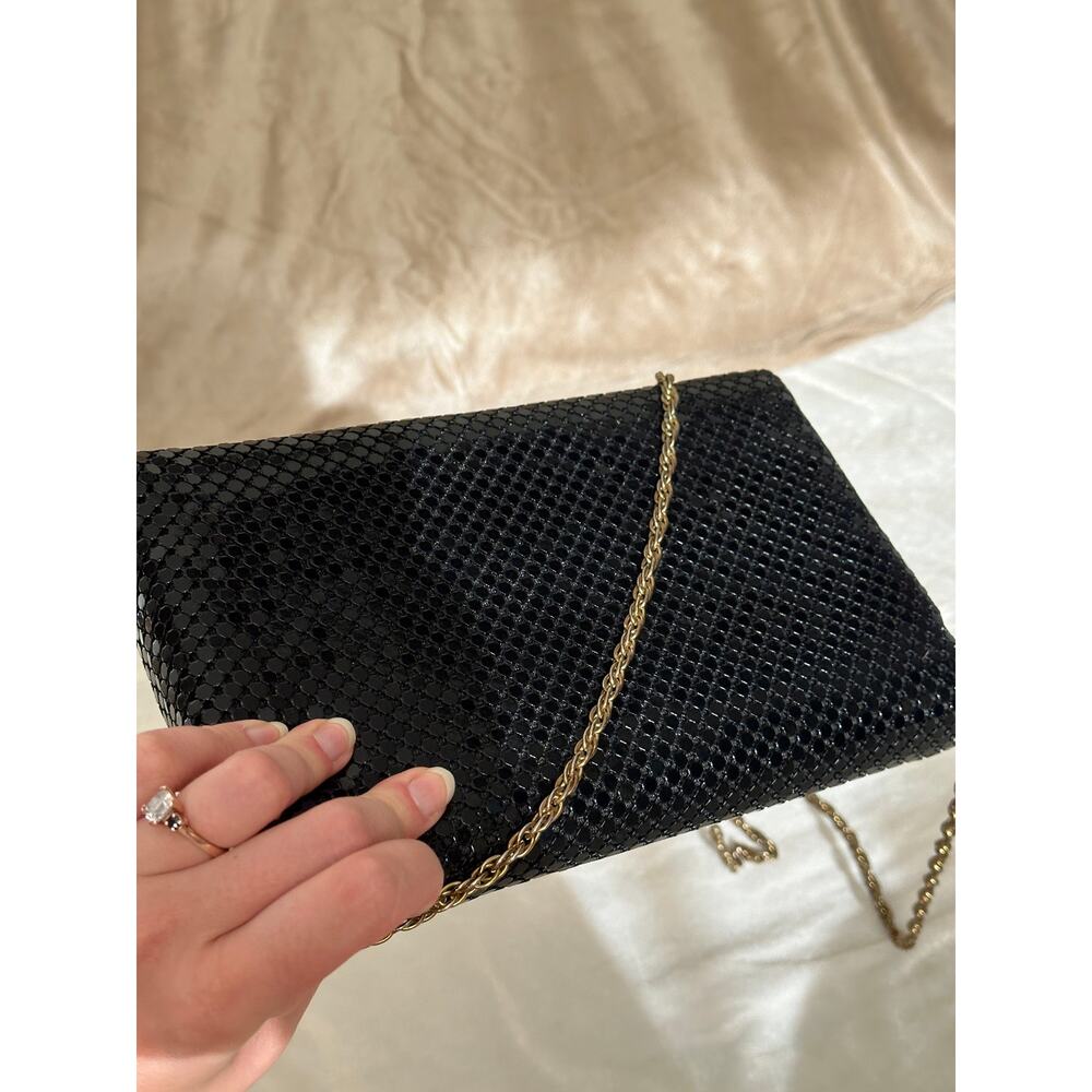 Vintage Black Metal Mesh Chainmail Evening Clutch Glam Purse Handbag Shoulderbag - Picture 5 of 9